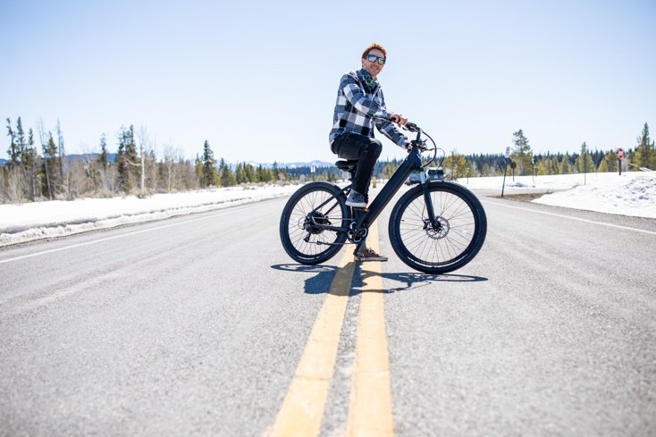 Step Through E-Bike with Man in Black and White Flannel Shirt in GTNP