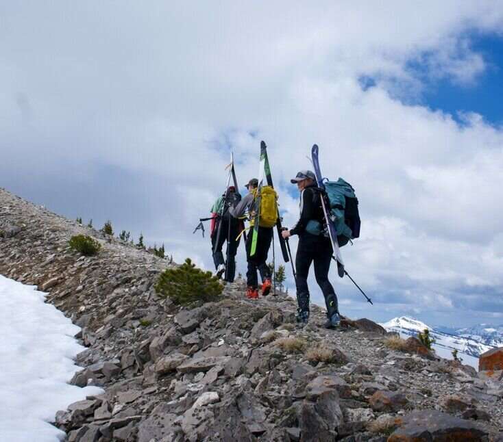 Group of Women Ski Touring, Climbing Together