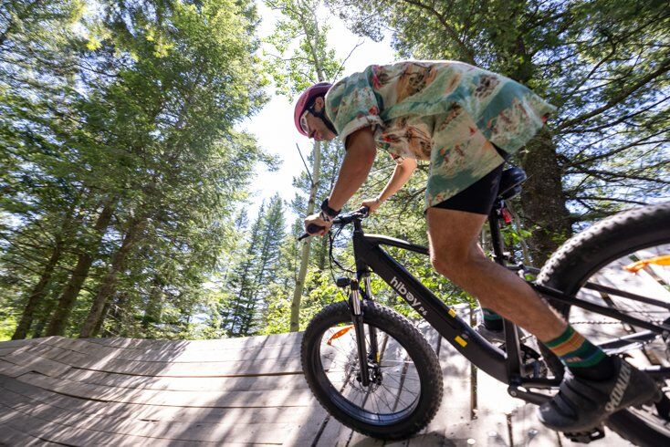 Man Riding E-Bike in Jackson Hole Bike Park