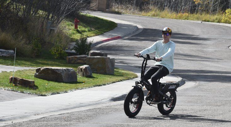 Man Riding Heybike Mars E-Bike up Hill