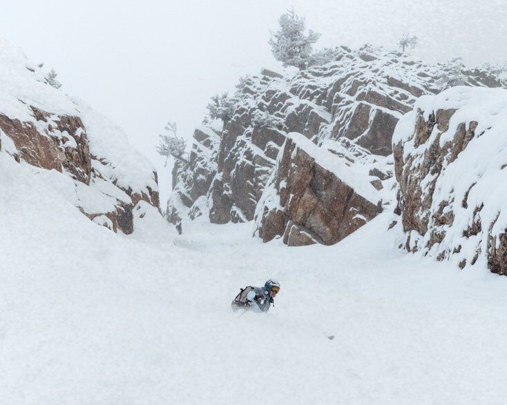 Women Skiing Deep Powder in Backcountry