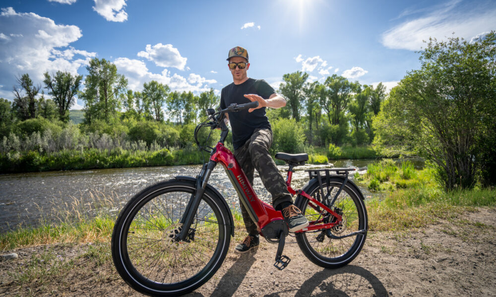 Man Getting on E-Bike