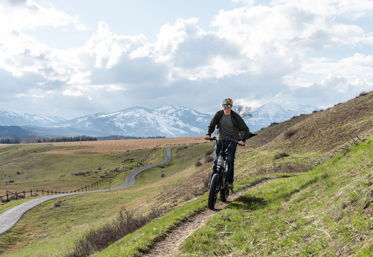 Man Riding E-Bike on Single Track Trails