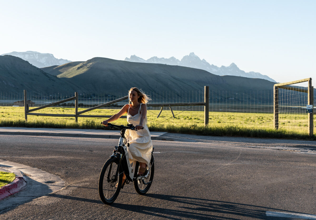 Women Riding E-Bike at Sunset