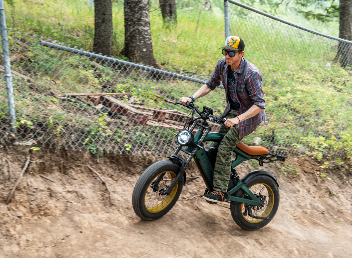 Man Riding Uphill on E-Bike