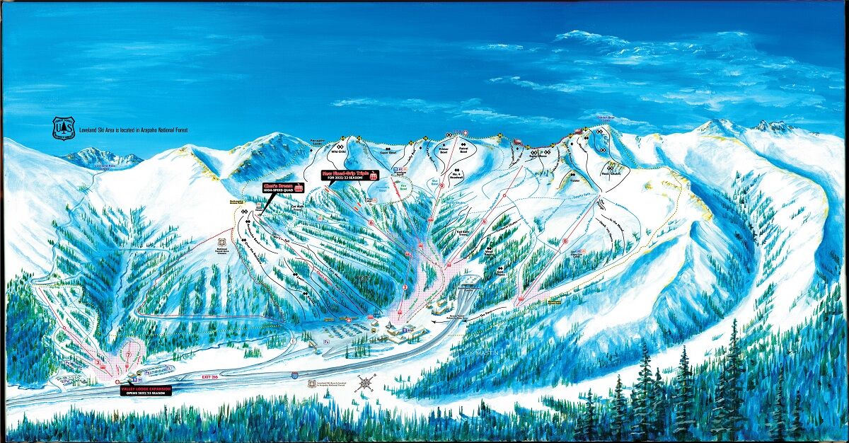 2024 / 2025 Loveland Ski Area Trail Map of Front Side of the Mountain