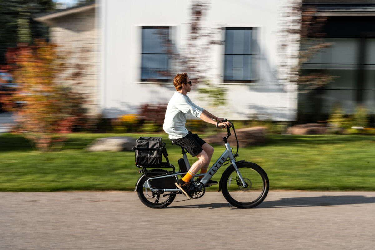 Man Riding Fast on Flyer Flex E-Bike