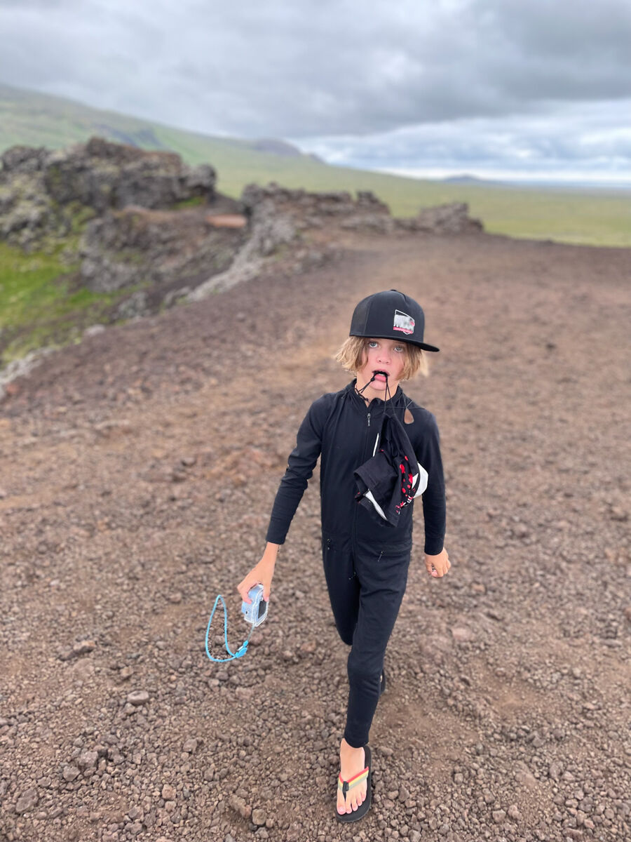 Boy hiking in Iceland in Airblaster Gear