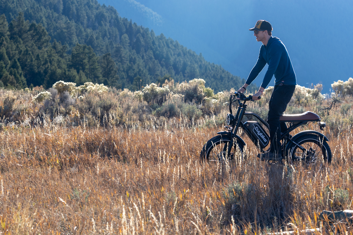 Man Riding E-Bike Off Trail