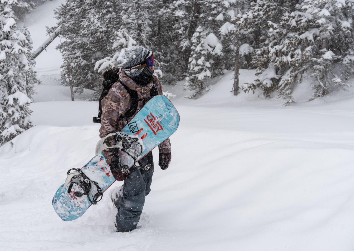 Man Hiking with Snowboard in Jackson Hole Mountain Backcountry