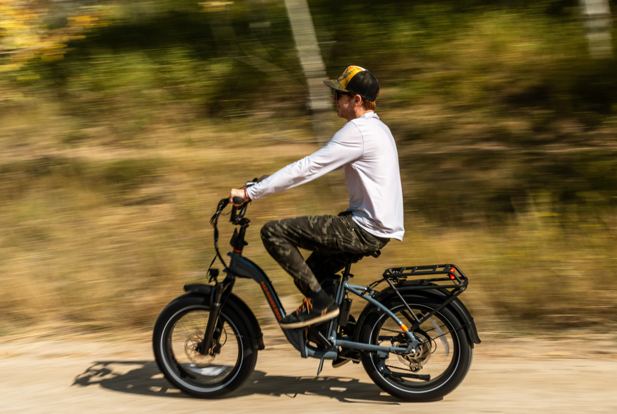 Man riding an electric bike at high speed