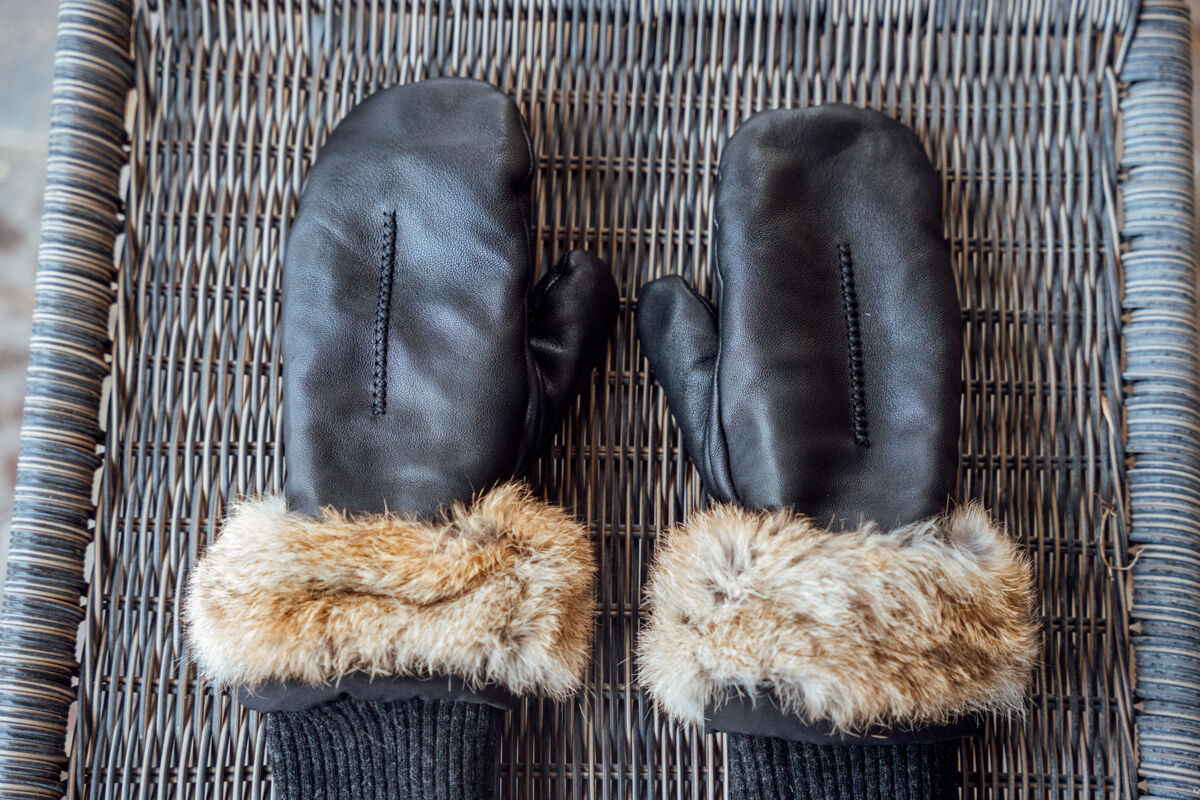 Leather Fur Mittens for City or Snow