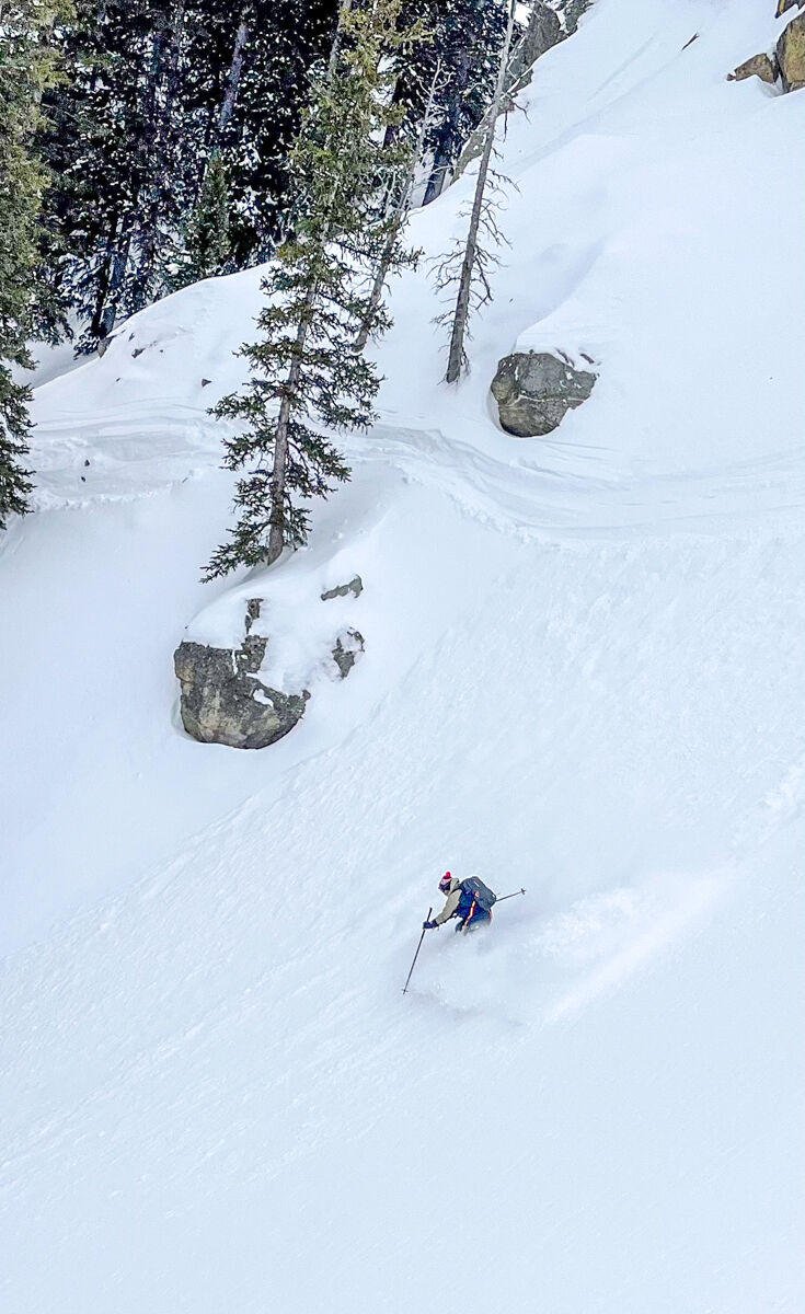Man skiing big lines in Jackson WY Backcountry
