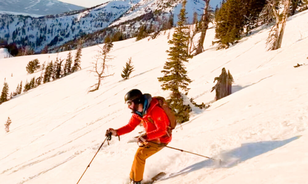 Patagonia Descensionist 40L Backpack Review Skiers Wearing Patagonia Backpack in Red Jacket