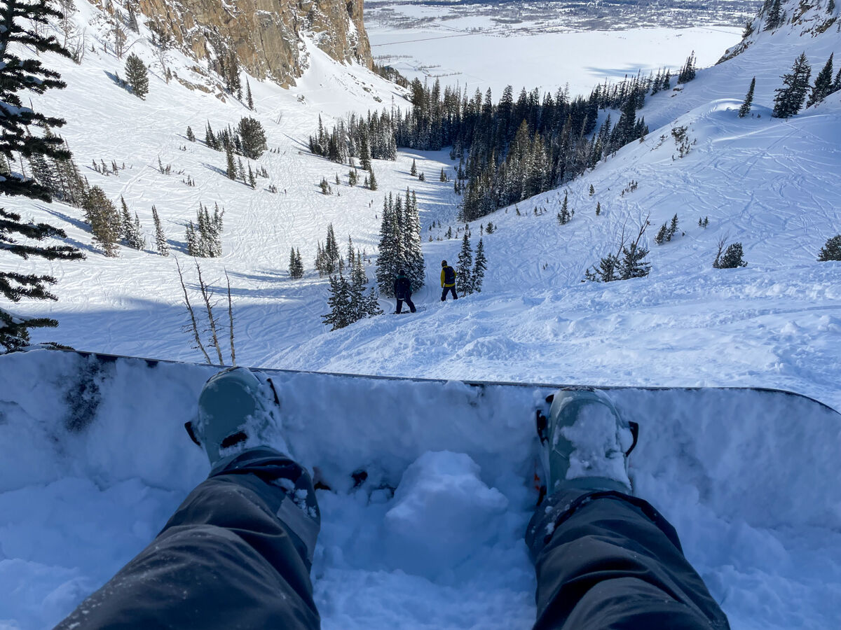 About to Drop on Snowboard