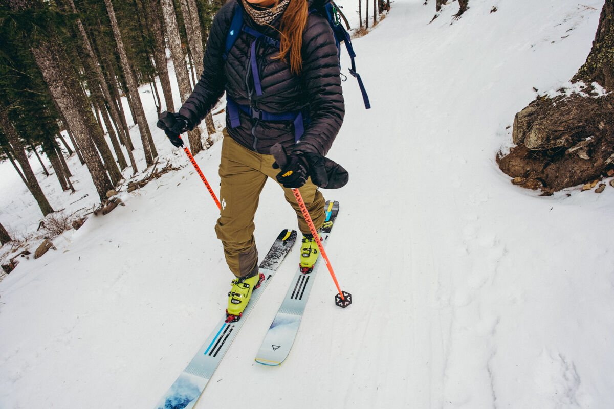 Women Going uphill on Skis