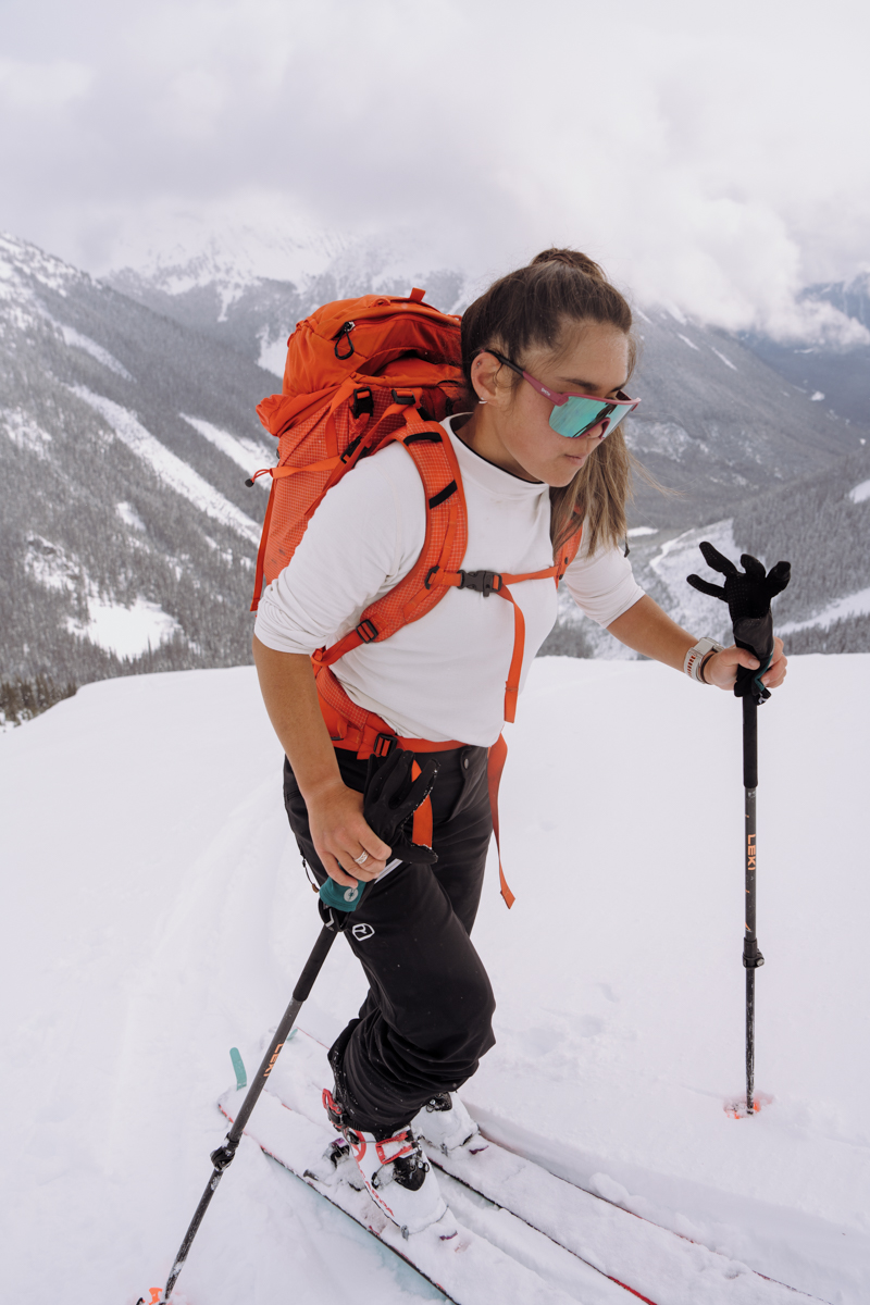 Women Touring in Base Layer on Snow