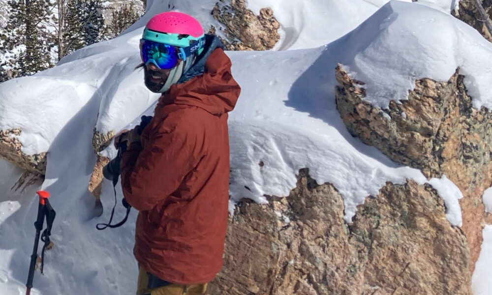 Man Wearing Pink Ski Helmet