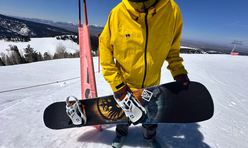 Man with Union Atlas New Snowboard Step On Binding