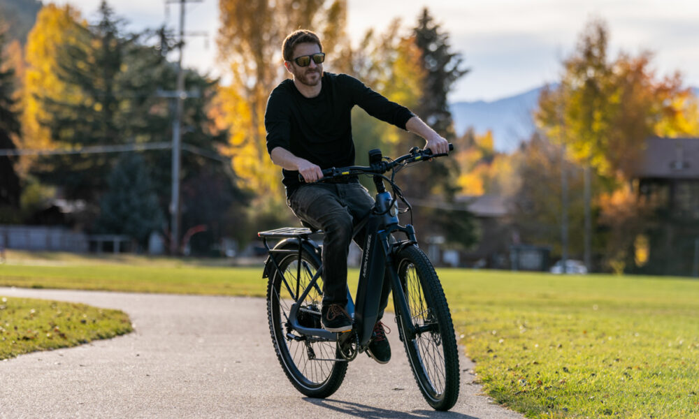 Man riding e-bike