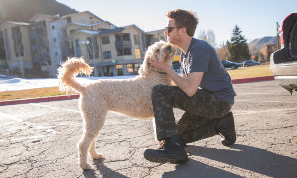 Man with Dog Camo Pants