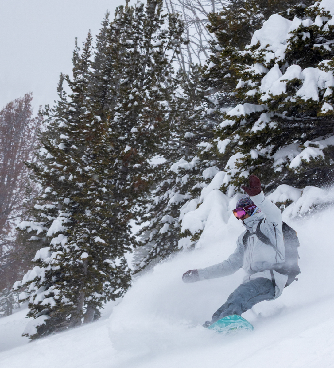 Snowboarder Testing Snowboard Gear