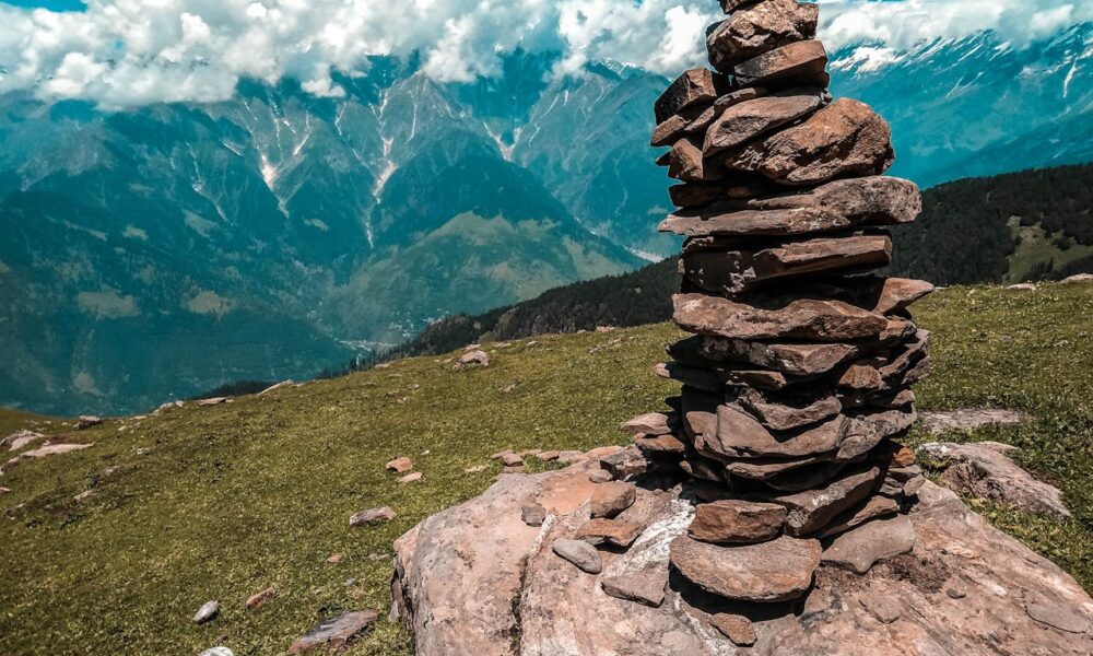 Stones stacked in the mountains