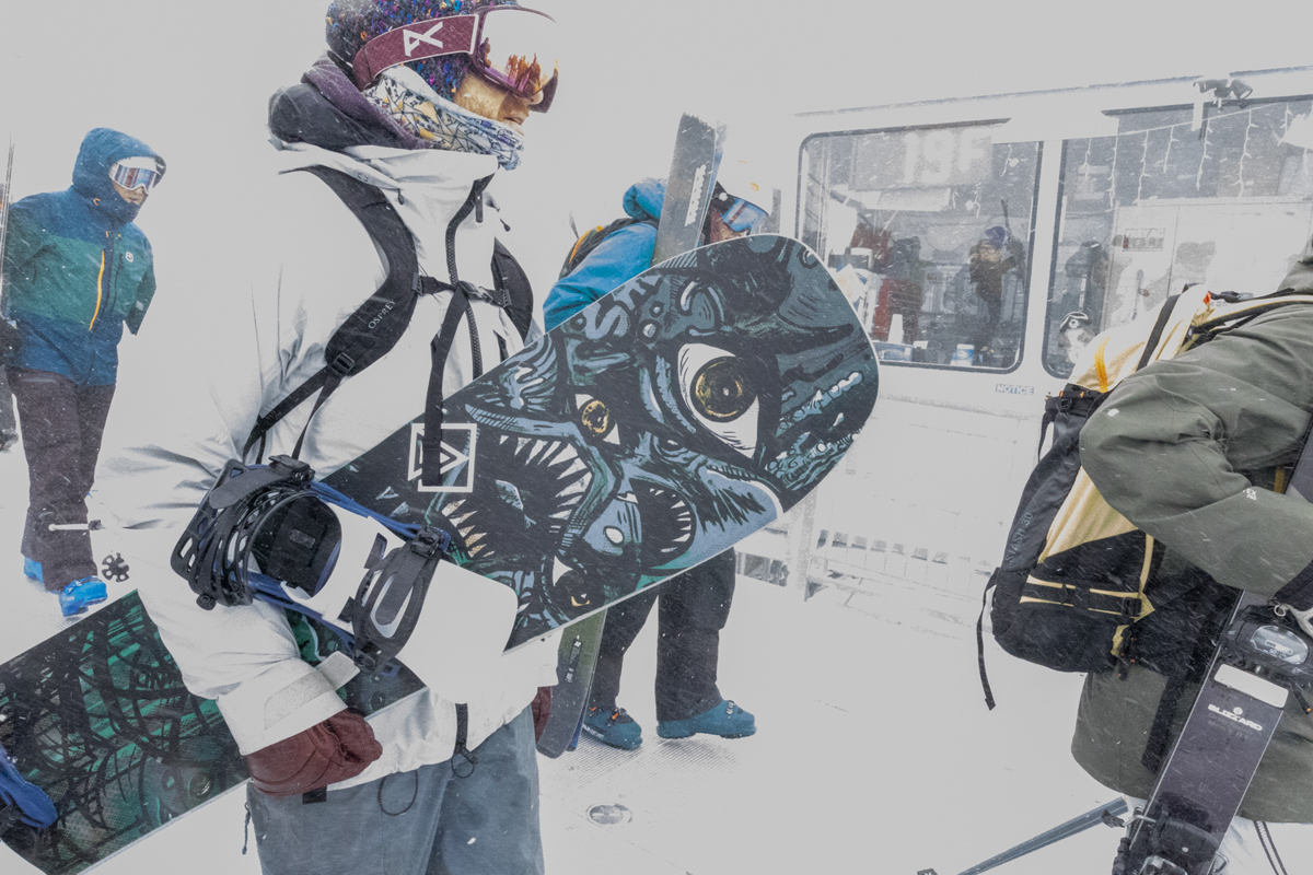 Man Walking Off Jackson Hole Tram Testing YES Snowboards
