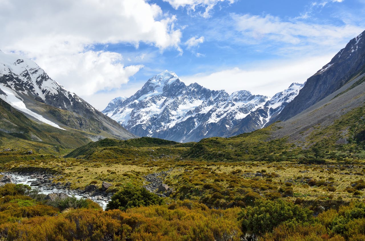 Big Snow Capped Mountains Aoraki Mount Cook National Park, New Zealand
