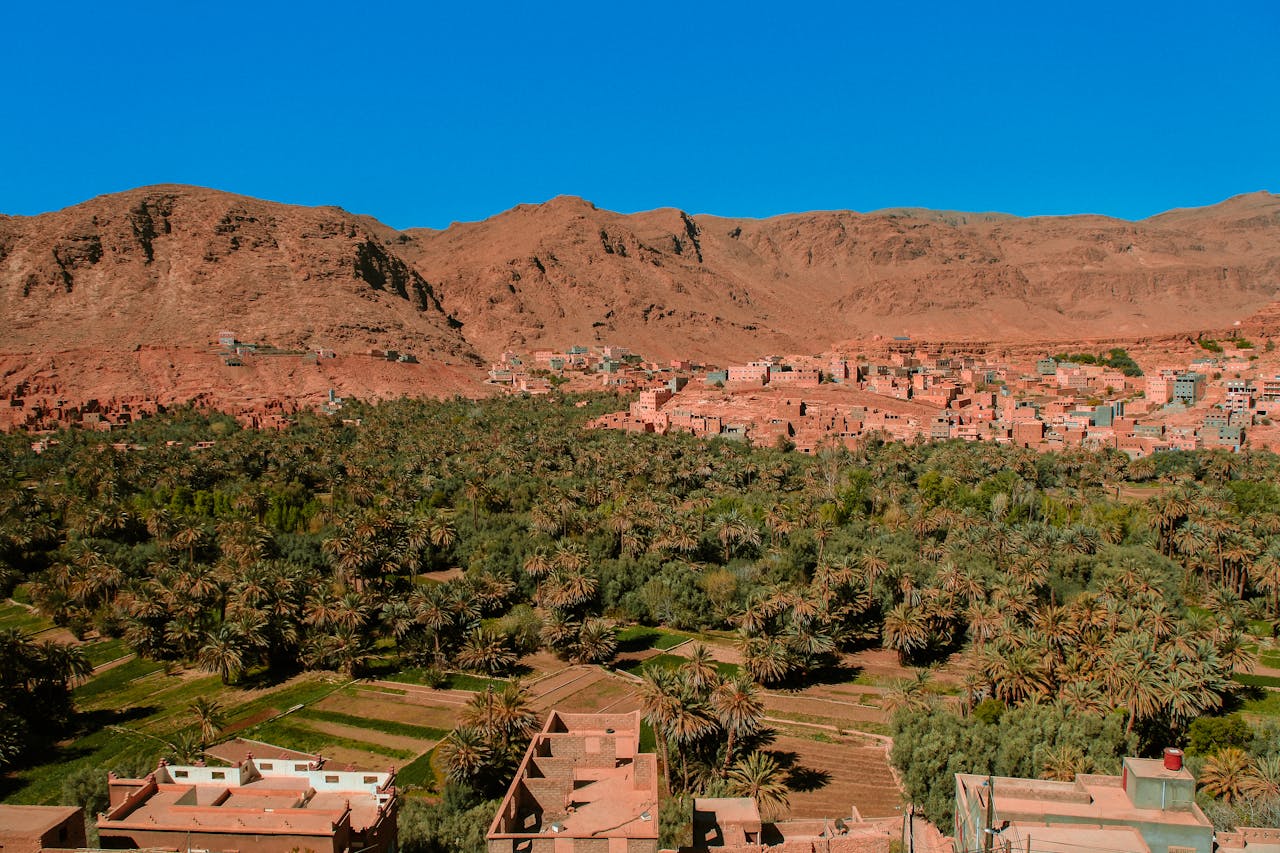 Houses at the Foot of Atlas Mountains