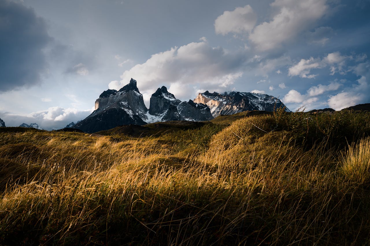 High Elevation Snow Capped Mountains Torres del Paine National Park, Patagonia, Chile