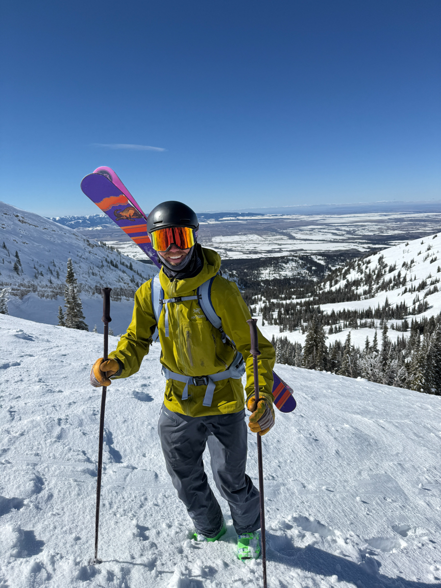 Man Climbing TETON Mountains with Skis