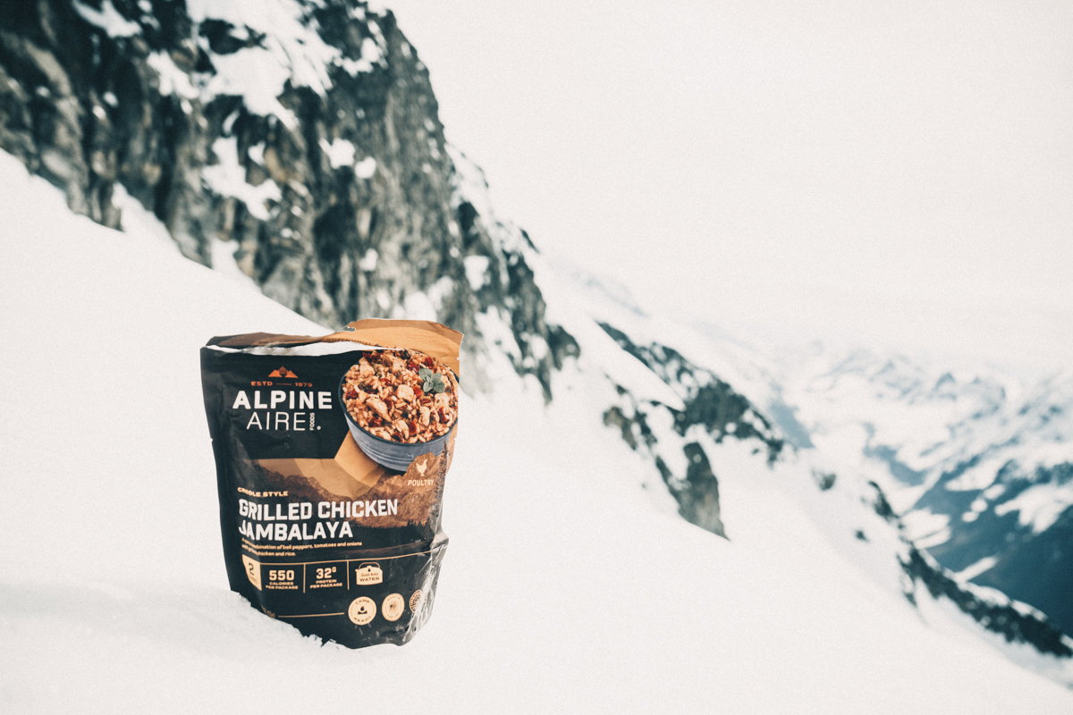 AlpineAire Grilled Chicken Jambalaya pictured deep in the Northern Cascade Mountains during backcountry testing. | Photo Kelsey Takeuchi Mountain Weekly News
