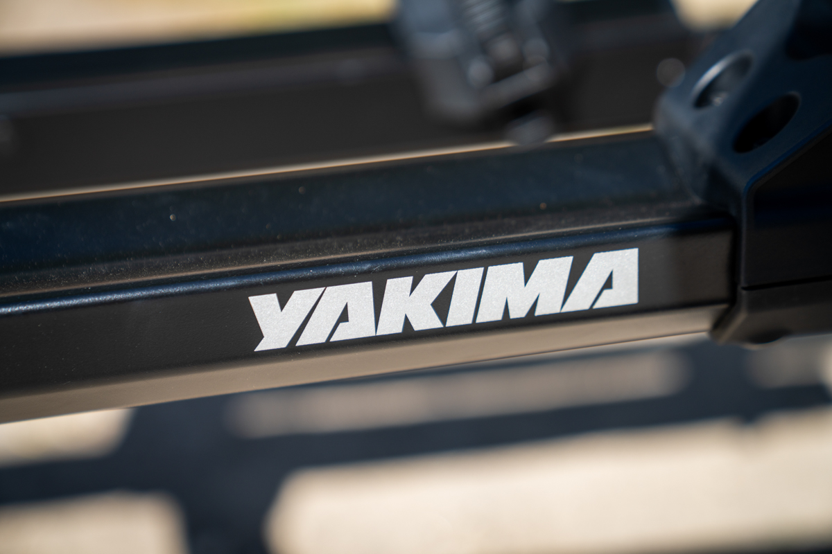 Detail shot of Yakima logo on StepUp Swing rack tray