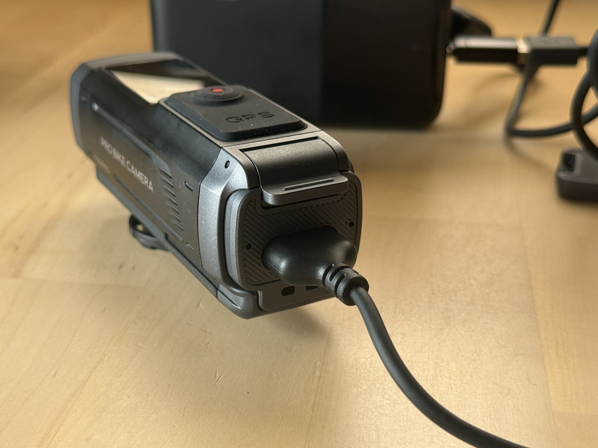 USB-C charging port on AKEEYO AKY-730PRO bike camera