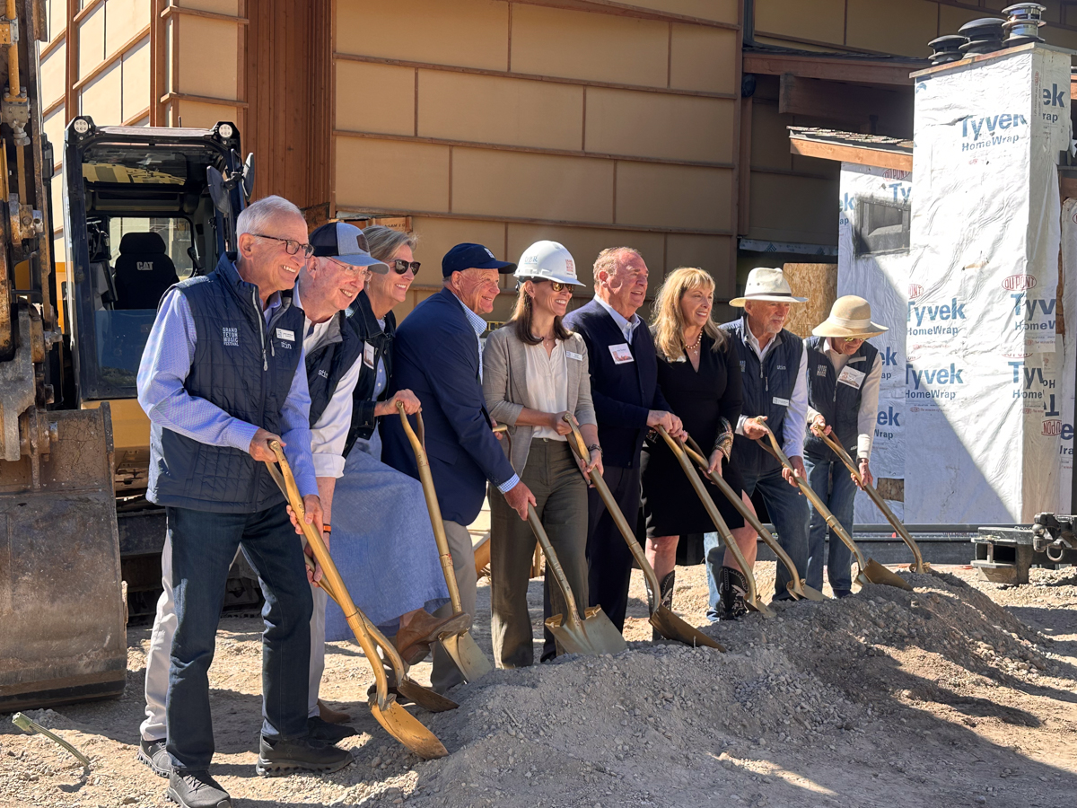Grand Teton Music Festival board members and donors participate in the ceremonial groundbreaking for the Walk Festival Hall renovation